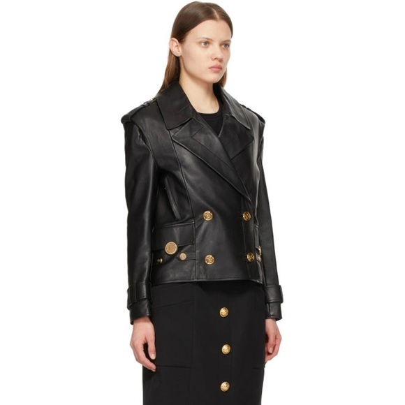 Balmain Black and Gold Leather Jacket - Main Image